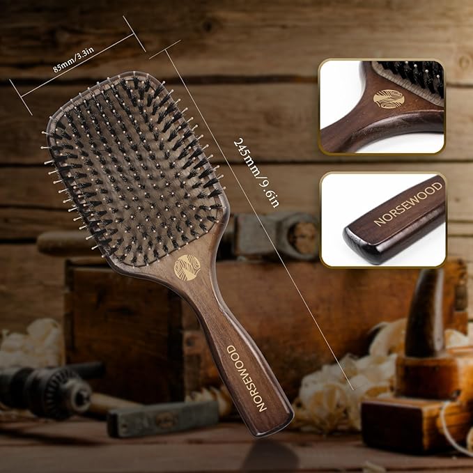 Boar Bristle Hair Brush Set, Soft Bristle Detangler for Long, Short, Thin, Curly, Straight, or Wavy,Hairbrush for Enhancing Shine,Great for Men, Women, and Kids