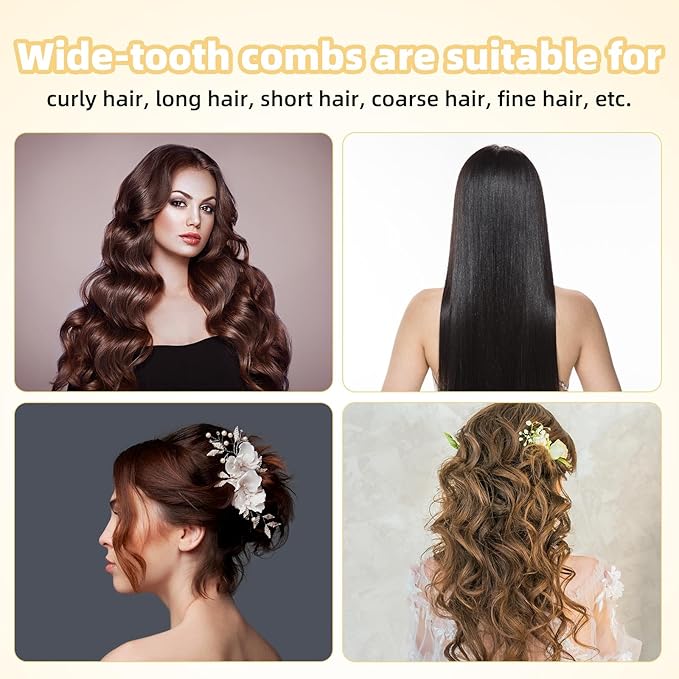 2pcs Wooden Wide Tooth Comb, Anti-Static Large Bamboo Gentle Detangling Hair Comb with Big Bakelite Teeth Detangler Brush for Women Curly Wavy Hair Stylist Essentials Products Care Tools