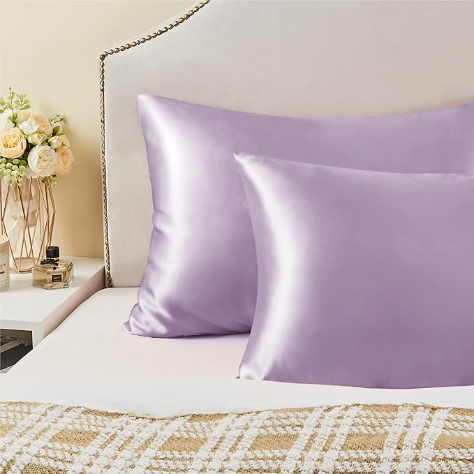 BEDELITE Satin Pillowcase for Hair and Skin, Super Soft and Cooling Similar to Silk Pillow Cases 2 Pack with Envelope Closure, Gift for Women Men(20"x40" King Size, Lavender)