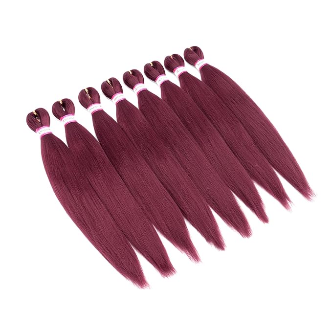 Burgundy Braiding Hair Pre Stretched 20 Inch 8 Packs Braiding Hair Extensions for Crochet Box Braids Twists Locs Hair Itch Free Soft Yaki Texture Hot Water Setting (20inch,#Burgundy)