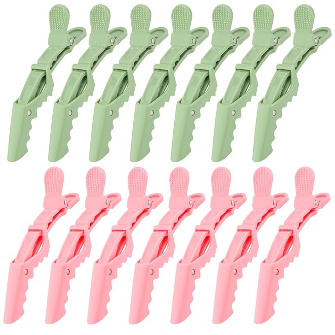 Ondder 14 Pack Alligator Hair Clips for Styling - Larger Salon Pro Clips for Coloring, Cutting, Sectioning, and Hair Accessories for Women, Men, Girls, Teens - Pink Green