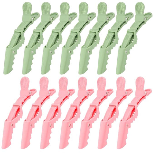 Ondder 14 Pack Alligator Hair Clips for Styling - Larger Salon Pro Clips for Coloring, Cutting, Sectioning, and Hair Accessories for Women, Men, Girls, Teens - Pink Green