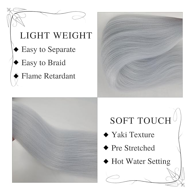 Silver Grey Braiding Hair Pre stretched for Boho Braids Deep Wave Curly Braiding Hair Prestretched for Bohemian Braids Hot Water Setting