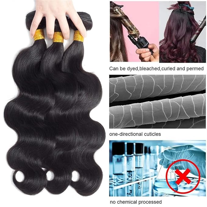 Human Hair Bundles Body Wave(24 26 28 Inch)12A 100% Unprocessed Brazilian Human Hair Salon Quality Body Wave Bundles Human Hair Weft Sew In for Black Women Natural Color