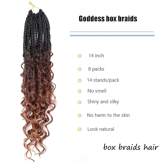 14 Inch Goddess Box Braids Crochet Hair for Black Women 8 Packs Crochet Box Braids Pre-looped Boho Box Braids Crochet Braids Synthetic Braiding Hair Extension 1b/33/30