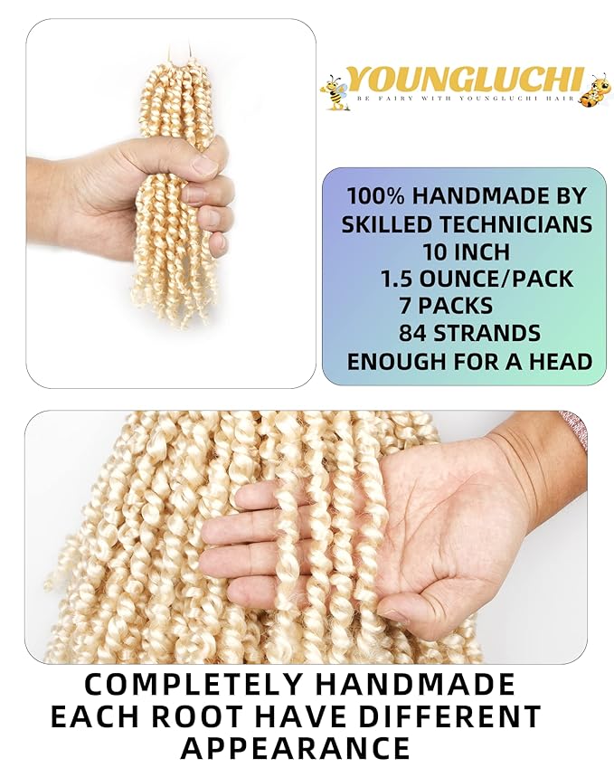 Pre-Twisted Passion Twist Crochet Hair for Black Women Passion Twist Hair Pre Looped Bohemian Braids 10 Inch 7 Packs Blonde Short Bob Curly Braiding Hair Extensions(10"-7P,613#)