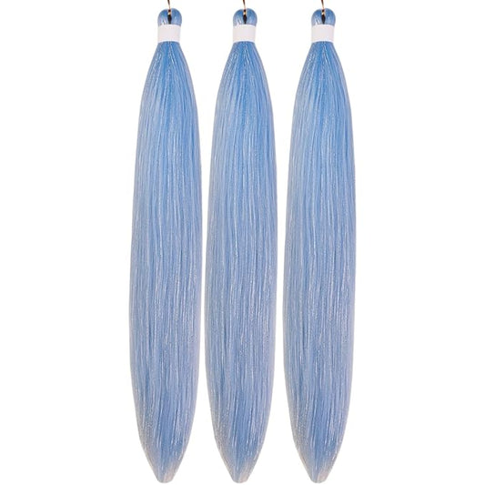 Tinsel Braiding Hair Pre stretched Sky Blue Braiding Hair for Glitter Braids Festival Braids