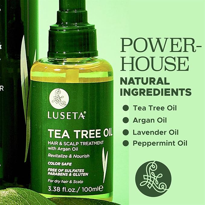 Luseta Tea Tree Oil for Hair, Hair Serum for For Damaged and Oily Hair, Revitalizing & Nourishing for Healthy Hair Color Safe Hair Oil 3.38 Fl oz