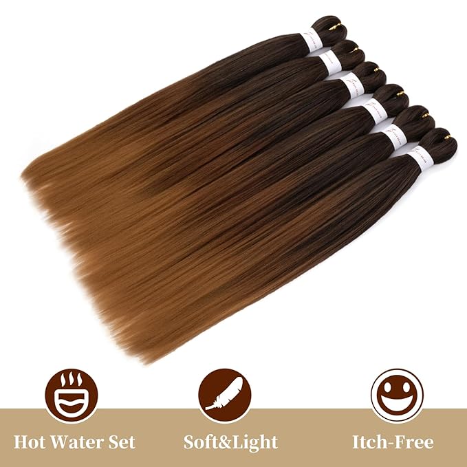 Ombre Braiding Hair 24 Inch Pre Stretched Braiding Hair Professional Hair Extensions 6 Packs 100% Kanekalon Synthetic Crochet Hair Braids Yaki Texture Hair Braiding(24Inch,T1B/30/27#).