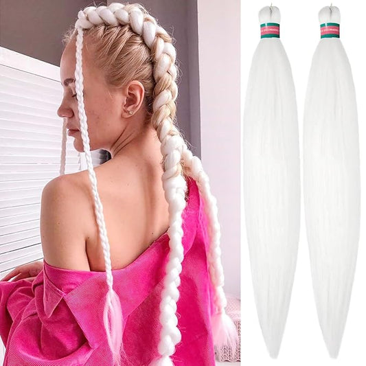 White Pre stretched Braiding Hair 2 Packs Pre feathered Braid Hair Extensions 30 Inches Hair Braids
