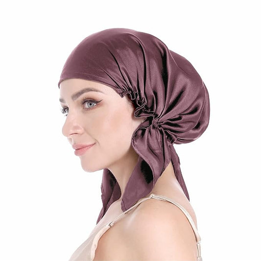 SissiLita 100% Silk Bonnet for Sleeping, Large Silk Sleep Cap with Tie Band for Curly Hair Care (Mauve)