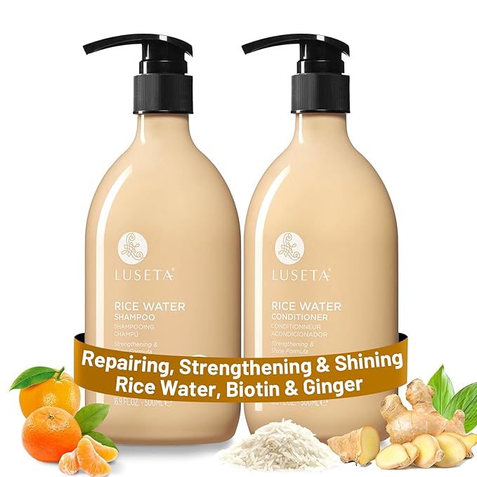 Luseta Rice Water Shampoo and conditioner Set Strengthening & Nourishing Revitalizes Shine for All Hair Types Hydrating & Frizz Control for Women and Men 16.9oz*2