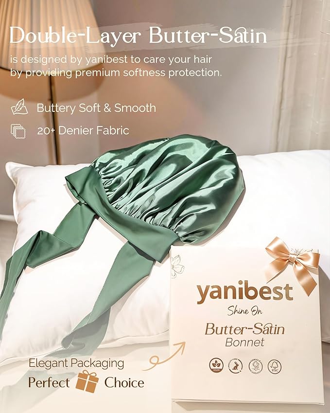 YANIBEST Silk Bonnet for Sleeping Women Adjustable Double Layer Satin Bonnet Reduce Friction Prevent Frizz Natural Curly Hair