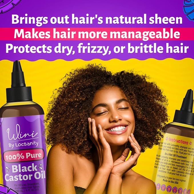 Locsanity Wini Pure 100% Jamaican Black Castor Oil Organic Cold-Pressed | Non-GMO | Unscented - 4 fl oz: Moisturizing Face & Hair Oil for Growth, Skin Care, Strengthening, & Nourishing