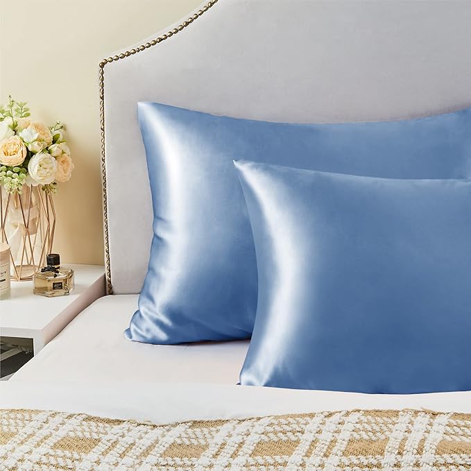 BEDELITE Satin Pillowcase for Hair and Skin, Super Soft and Cooling Similar to Silk Pillow Cases 2 Pack with Envelope Closure, Gift for Women Men(20"x26" Standard Size, Airy Blue)