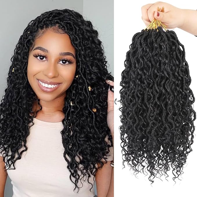 Goddess Locs Crochet Hair,Vemet 16 Inch 9 Packs Synthetic Faux Locs Crochet Hair for Black Women,River Locs Hair Extensions Boho Style Pre looped Faux Locs with Curly Ends