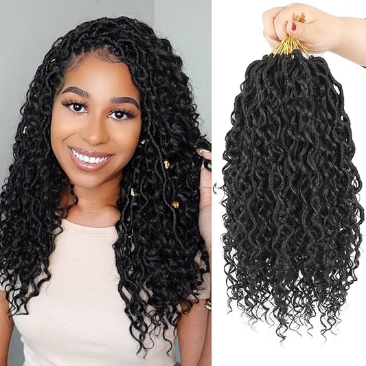 Goddess Locs Crochet Hair,Vemet 16 Inch 9 Packs Synthetic Faux Locs Crochet Hair for Black Women,River Locs Hair Extensions Boho Style Pre looped Faux Locs with Curly Ends