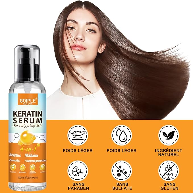 Keratin Protein Serum with Anti-Frizz Control, Hair Repair and Thermal Protection - Coconut Formula for Dye-Free Benefit Treatment (2PCS)