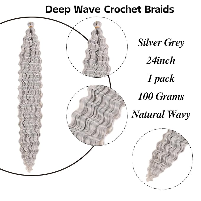 Silver Grey Braiding Hair Pre stretched for Boho Braids Deep Wave Curly Braiding Hair Prestretched for Bohemian Braids Hot Water Setting