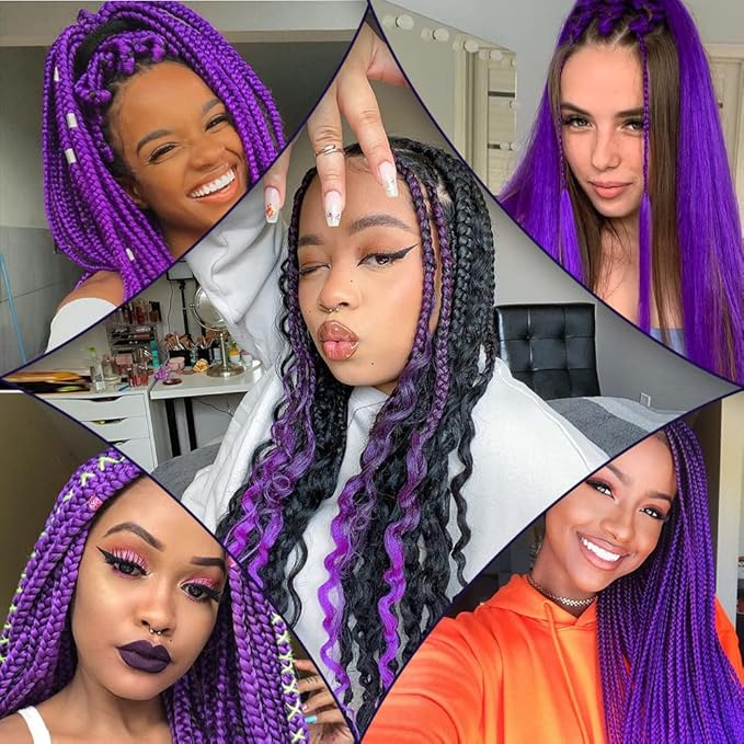 Umylar Purple Braiding Hair Extensions 16 Inch Pre stretched Braiding Hair Hot Water Setting Synthetic Hair Colored Braiding Hair Pre Stretched Crochet Braids Hair