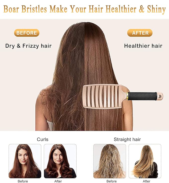 KTKUDY Detangling Brush Getting Knots Out without Pain - Boar Bristles Hairbrush Make Hair Shiny & Healthier Vented Detangler Brush for Women Men Kids Wet and Dry Hair