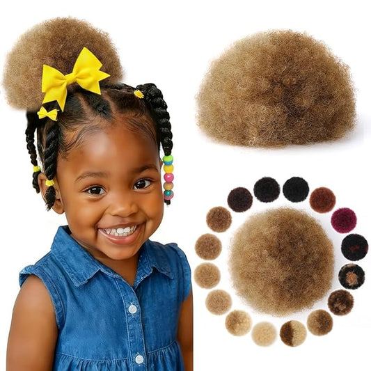 Afro Puff Drawstring Ponytail Extension Brazilian Virgin Human Hair Half Medium Brown Half Light Blonde 4 Inch Durable Natural Soft and Smooth Natural Ponytails for Black Women