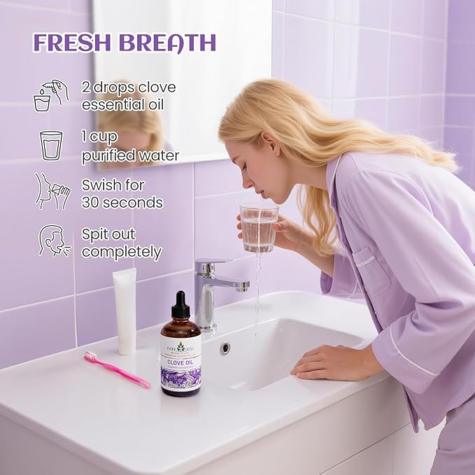 EVOKE OCCU Clove Oil for Teeth and Gums - Oral Care, Toothache Relief & Fresh Breath - DIY Mouthwash - 4 Fl Oz