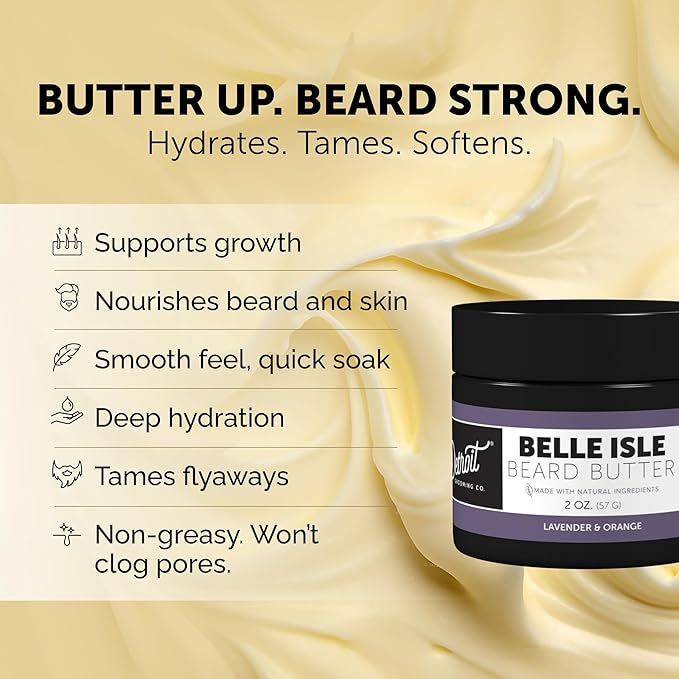 Detroit Grooming Co. Beard Butter for Men | Softens, Thickens & Hydrates with Safflower Oil & Shea Butter | Belle Isle Scent, 2oz