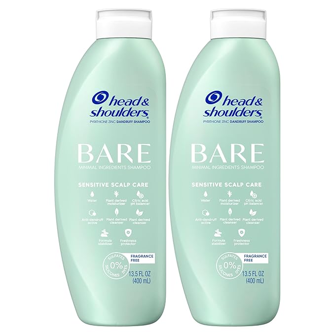 Head & Shoulders Anti-Dandruff Shampoo, BARE Sensitive Scalp Care Twin Pack, with 1% Pyrithione Zinc, Fragrance-Free, Free of Sulfates, Silicones, Gentle, 13.5 fl oz Each