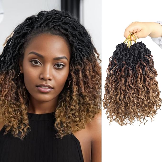 Goddess Locs Crochet Hair,8 Inch 9 Packs Faux Locs Synthetic Crochet Hair for Black Women, Boho Style Pre looped crochet with Curly Ends