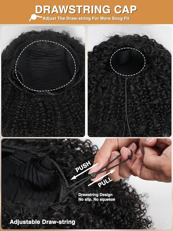 Kinky Curly Half Wig Human Hair Upgrade 4C Edge Hairline 200% Density Wear Go Glueless 3 In 1 Drawstring Seamless Flip Over Wig for Women Daily Wear Headband Wig Beginner Friendly (16 inch)