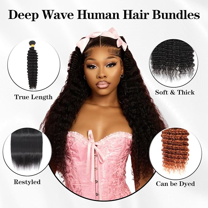 12A Deep Wave Human Hair Bundles 26 26 26 Inch Deep Curly Bundles Human Hair 100% Unprocessed Brazilian Virgin Weave 3 Bundles Double Weft Raw Remy Hair Bundles