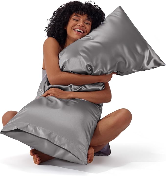 Bedsure Body Pillow Cover 20x54 Inches - Dark Grey Satin Similar to Silk Pillowcase for Hair and Skin, Cooling and Silky Long Body Pillow Case Cover with Envelope Closure, Gifts for Women Men