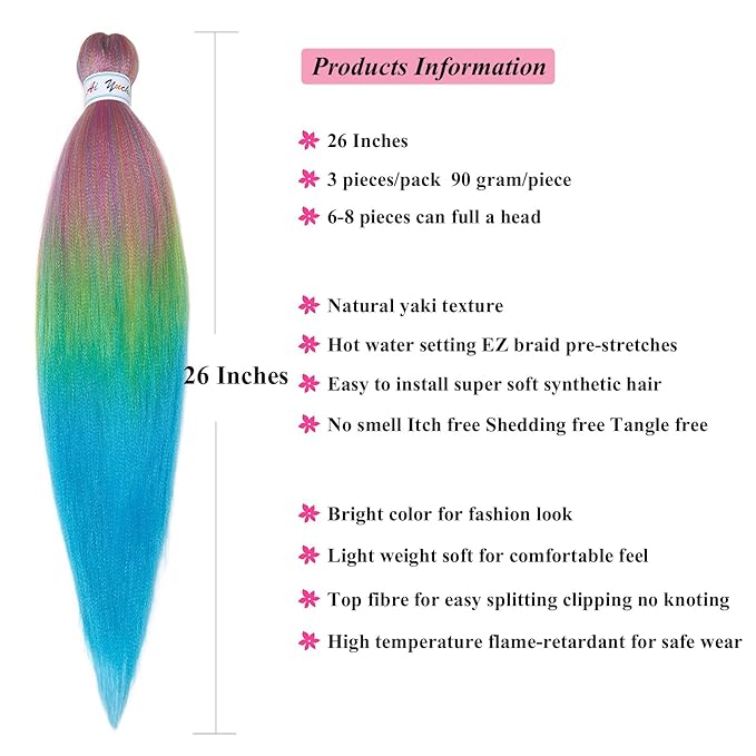 A Yuchen Colored Ombre Braiding Hair Pre Stretched Prestretched Braiding Hair Ombre Kanekalo Hair Extensions for Braiding Synthetic Knotless Kids Micro Jumbo Box Braids Hair