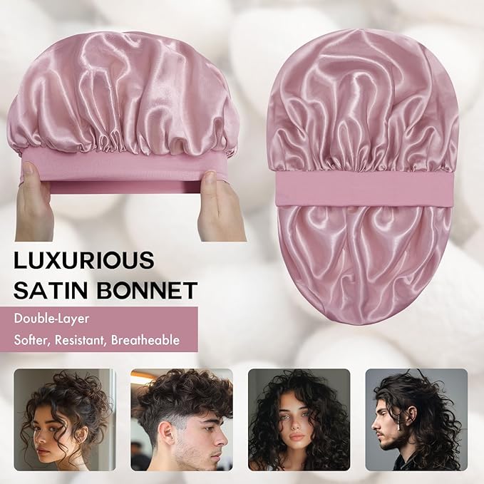 Satin Silk Bonnet for Sleeping, Double Layer Silk Sleep Cap for Men & Women, Soft Satin Lined Bonnet for Curly Hair