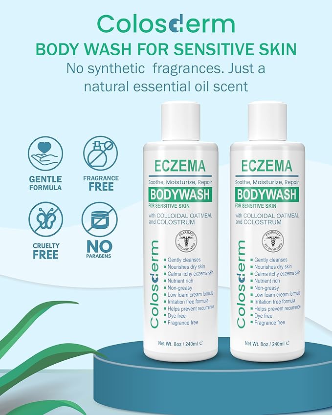 Eczema Cream Body Wash Sensitive Skin for Women & Men - Moisturising Bodywash with Colostrum & Colloidal Oatmeal bath - Gentle Cleanser for Dry Skin, Redness & Irritation, 16 fl oz, Made in USA