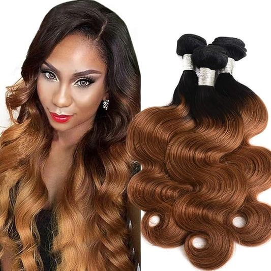 Ombre Human Hair Bundles 1b/30 Brazilian Two Tone Ombre Body Wave 3 Bundles 18 20 22inch 100% Unprocessed Virgin Human Hair Bundles Weaves Extensions for Women