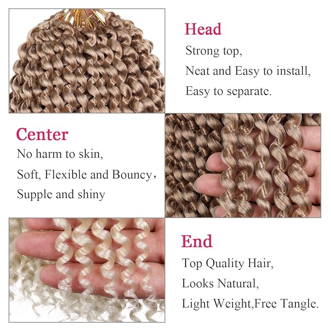 Leeven 7 Packs 12 Inch Passion Twist Hair Ombre Blonde Water Wave Crochet Braids for Passion Twist Crochet Braiding Hair Short Bob Distressed Butterfly Locs Hair Extensions T27/613#