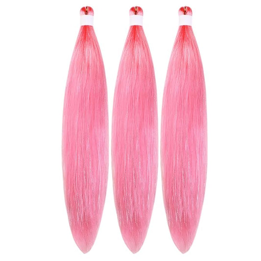 Tinsel Braiding Hair Pre stretched Pink Braiding Hair for Glitter Braids Festival Braids Yaki Texture