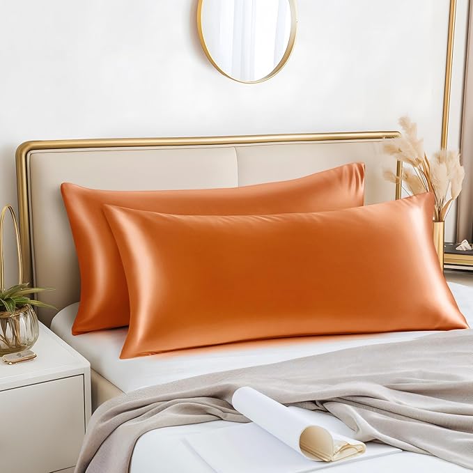 BEDELITE Satin Body Pillow Cover 2 Pack, Super Soft and Cooling Body Pillow Pillowcase for Hair and Skin, Breathable Silky Full Long Pillowcase Cover(20"x54", Burnt Orange)