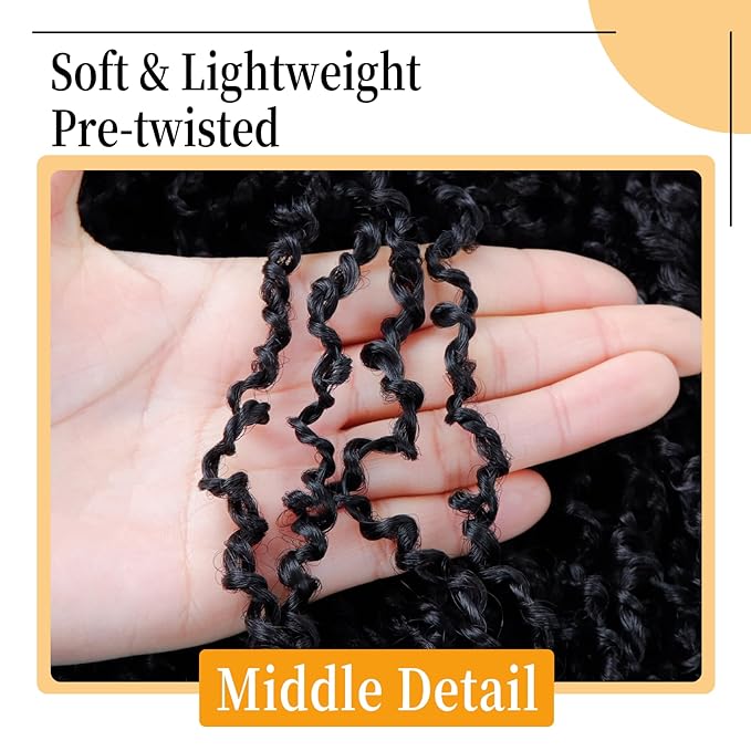 14 Inch Pre-Looped Yanky Twist Crochet Hair, 30 Strands/Pc, Mini Passion Twists, Senegalese Braiding Hair (Natural Black, 8 Pcs/Pack)