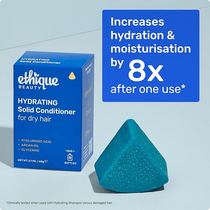 Ethique Hydrating Conditioner Bar for dry hair with Hyluronic Acid - Plastic-Free, Cruelty-Free, Vegan, 2.12 oz