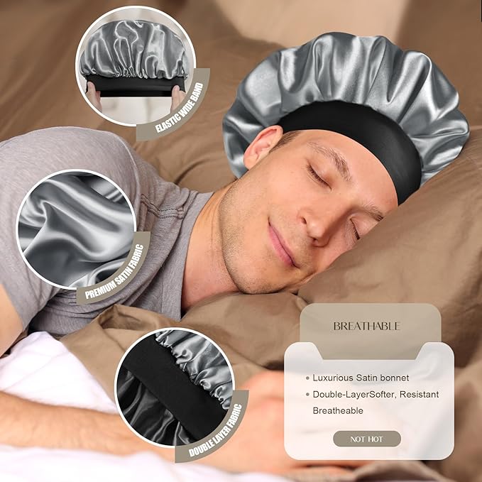 Satin Silk Bonnet for Men & Women, Double Layer Silk Sleep Bonnets, Soft Satin Lined Bonnet for Curly & Natural Hair