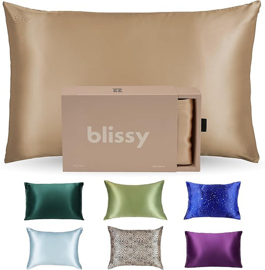 Blissy Silk Pillowcase - 100% Pure Mulberry Silk - 22 Momme 6A High-Grade Fibers - Silk Pillow Cover for Hair & Skin - Regular, Queen & King (Taupe, Queen)