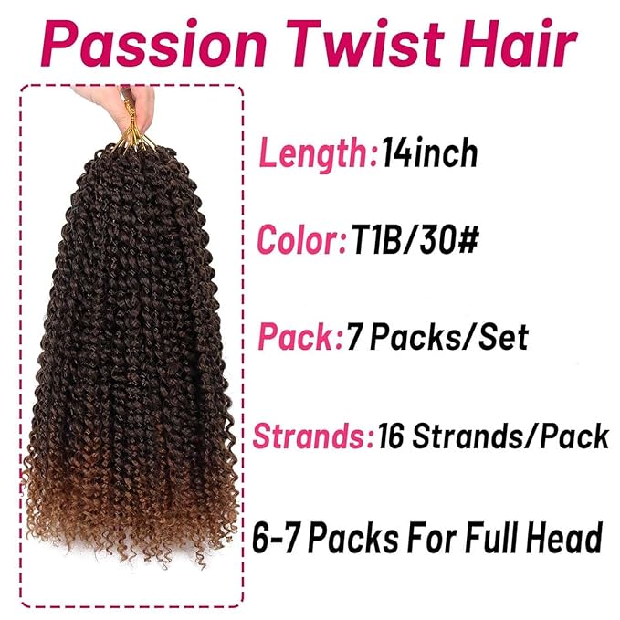 Dorsanee Ombre Brown Passion Twist Hair 14 Inch 7 Packs Water Wave Crochet Hair Long Bohemian Curly Braiding Hair for Butterfly Locs, Faux Locs, Boho Style Spring Twist Crochet Braids (T30#)