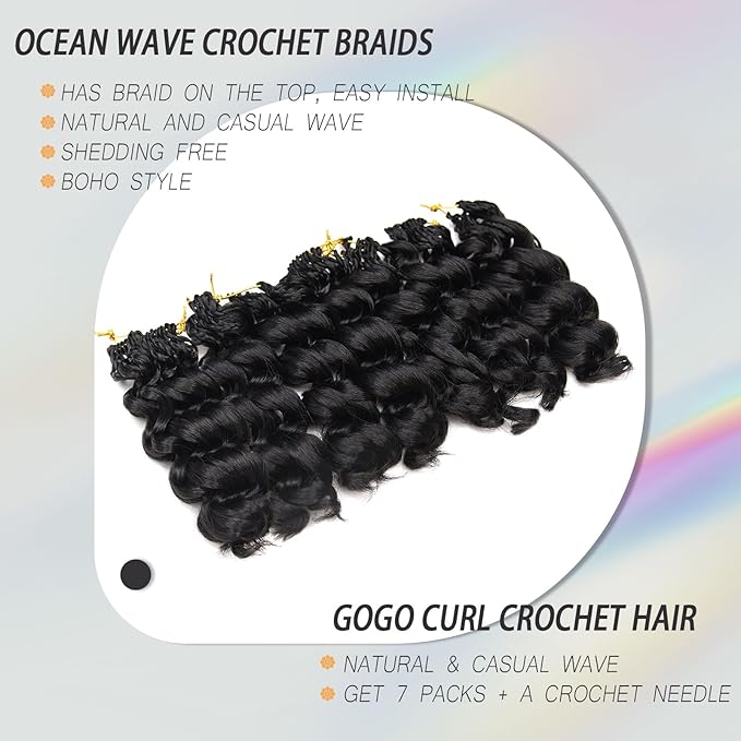 Short Curly Crochet Braids for Black Women 8 Inch Soft GoGo Curl Crochet Hair, Prelooped Ocean Deep Water Wave Hair Crochet Tangle Free Curly Hair Braid Touch as Human Hair 7 Packs