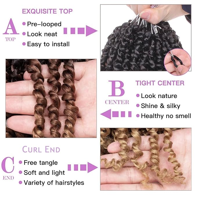 ZRQ Short Passion Twist With Bohemian Hair 8 Inch 8 Packs Ombre Brown Pre-twisted Crochet Passion Twists Synthetic Braiding Hair Curly Ends Braids Twist Hair for Black Women 12 Roots/Pack 1b3027#