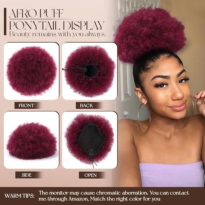 Human Hair Ponytail #99J Burgundy 4 Inch Brazilian Virgin Human Hair Durable Natural Soft and Smooth Natural Ponytails for Black Women