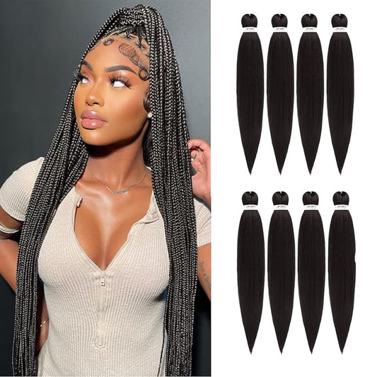 Pre-stretched Braiding Hair - 28 Inch 8 Packs Dark Brown Braiding Hair For Twist or Box Braids, Yaki Texture Hot Water Setting Synthetic Long Braiding Hair Extensions (28 Inch, #2-8P)