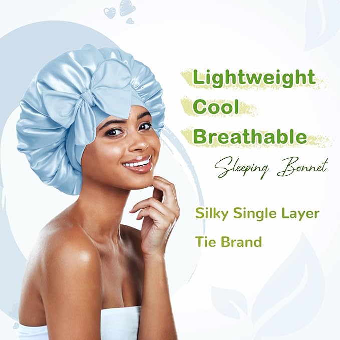 BONNET QUEEN Silk Satin Bonnet for Sleeping Women Adjustable for Curly Dryer Braid Wig Hair Tie Band Night Sleep Hat Cap Loc Soft Elastic M Azul